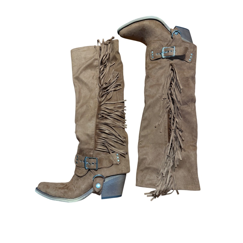 Women's Size 6 Brown Convertible Western Cowboy Boots Removable Fringe Boho